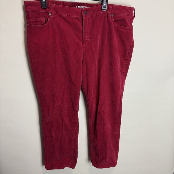 Lands End Women’s 20W Corduroy Pants Midrise Straight Leg Raspberry Pink Red - Picture 1 of 7